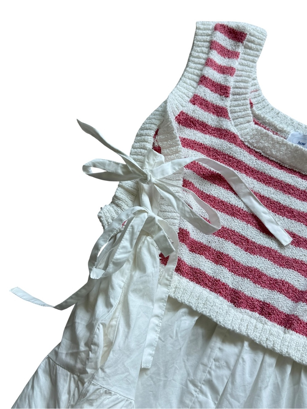 How Very Loved Striped Sweater Mini Dress Coastal Cottagecore Boho Tie Size M - Picture 6 of 13